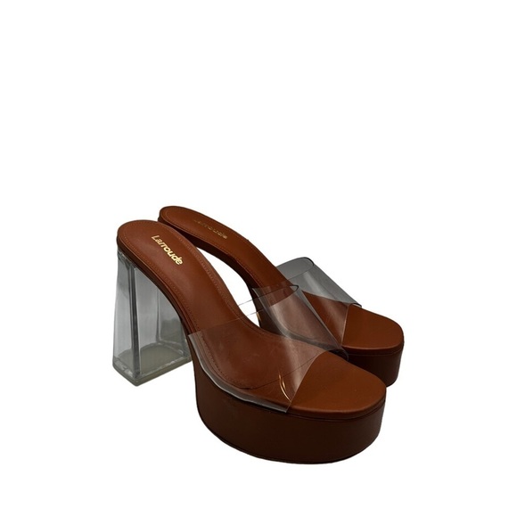 NEW Larroudé Dolly Lucite Clear Vinyl Platform Mules Sandals Heels 8.5 - Picture 1 of 7